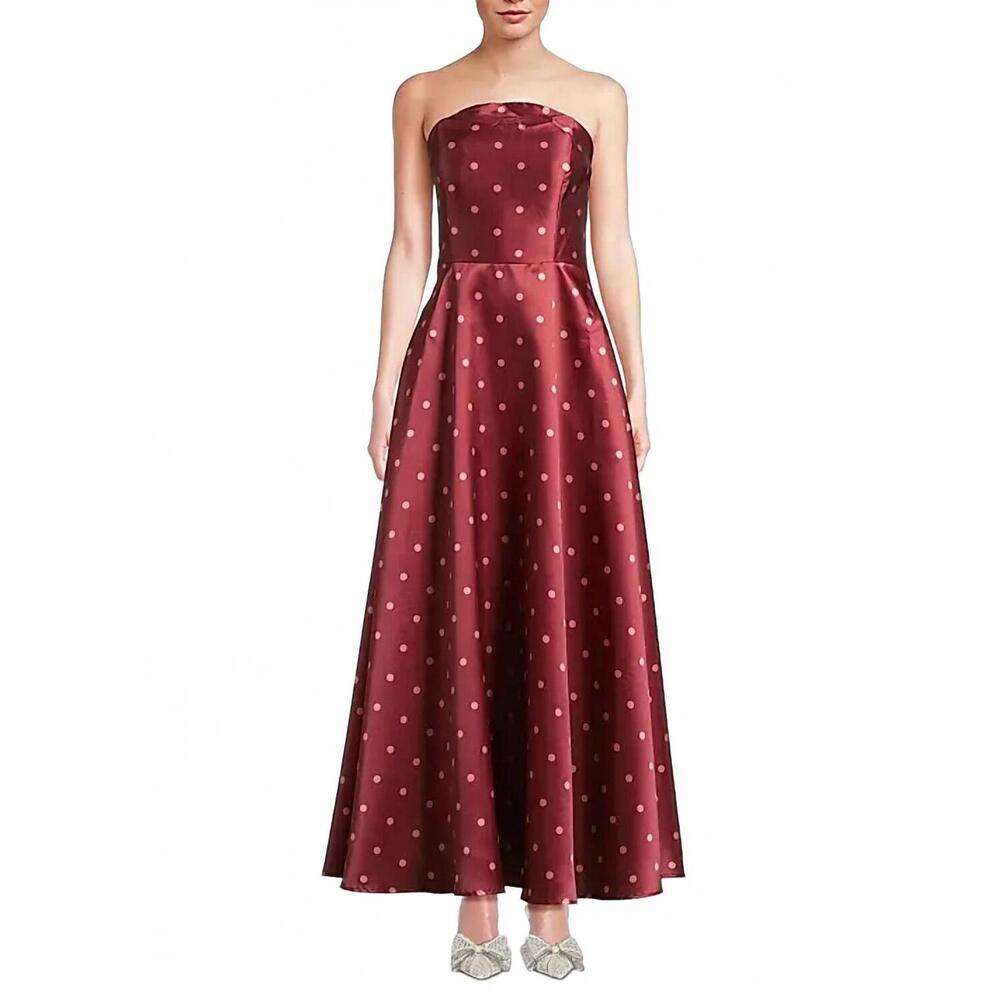 NEW HUTCH victoria strapless gown in pomegranate polka dot